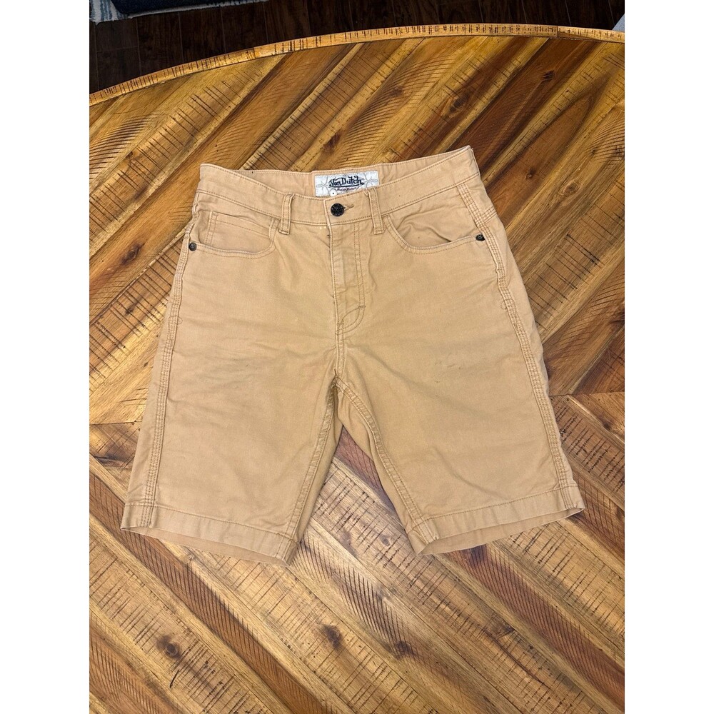Von Dutch Men’s Size 30 Khaki Denim Shorts 9” Inseam 100% Cotton Heavy Duty Carg